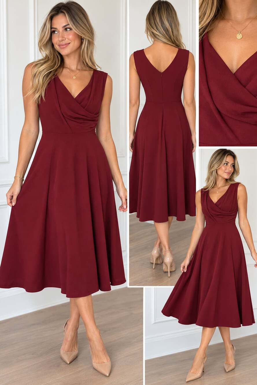 Missmay Cocktail Dress Size S Burgundy V-Neck